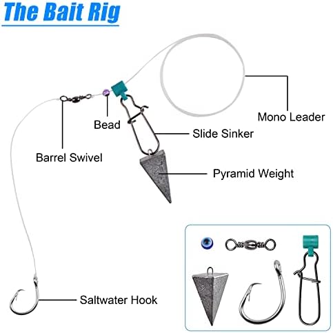 Surf Fishing Tackle Kit, 130pcs Saltwater Surf Fishing Rigs Fish Finder Rig Live Bait Rigs Include Fishing Leaders Pyramid Sinker Weight Sinker Slider Fishing Hooks Swivels Surf Fishing Accessories - Image 4