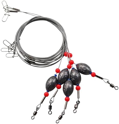 Fishing Egg Sinker with Soft Plastic Core Weight Rigs 5pcs Flounder Rig Saltwater,176.37lb Fishing Wire Leader with Egg Sinker Swivels Snap, Grouper Bottom Fishing Rigs by Fishing