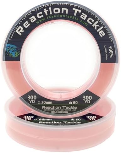 Reaction Tackle 100% Pure Fluorocarbon Fishing Line - High Strength, Abrasion-Resistant, Fast-Sinking, Virtually Invisible - Saltwater and Freshwater Leader Line by ReactionTackle