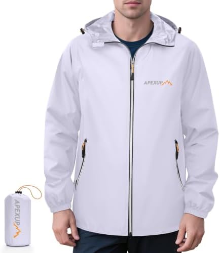 APEXUP Packable Rain Jacket Men Waterproof Lightweight Raincoat with Hood by APEXUP