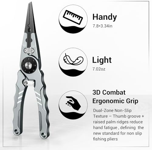 7.8" Lockable Saltwater Fishing Pliers, Aviation-grade Aluminum & Tungsten Cutters | Corrosion-Proof, with Replaceable Blades Set, Fishing Gear Gifts for Men, Adults, Kids - Image 2