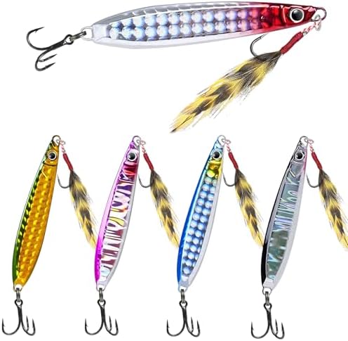 Fishing Spoons Lures Saltwater Jigging Lures with Ultra-Sharp Hooks Micro Jigging Bait for Bass Tuna Salmon Grouper 5PCS by Unknown