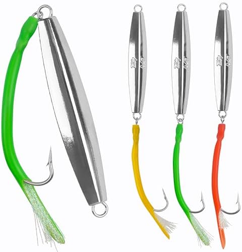 Saltwater Fishing Lures Diamond Jigs,3PCS Flat Metal Casting Jigging Spoon Baits with Teasers J Hooks for Surf Fishing Bluefish Striper Tuna Salmon Freshwater by VATEICO