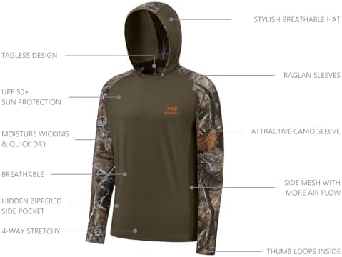 BASSDASH Men’s UPF 50 Performance Fishing Shirt Cooling Hoodie Camo Long Sleeve FS17M - Image 4