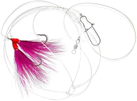 UMT Fluke Flounder Ocean Hi/Lo Rig – BUCKTAIL Teaser Hook for Saltwater – Size 5/0 Hook - 40lb Heavy Duty Mono 3ft Long - Black Duo-Lock Snaps - Hand Tied - Image 2