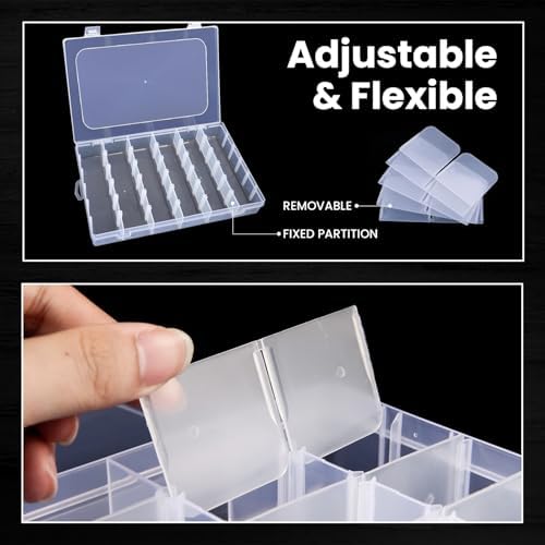 Budreu 4pack 36 Grids Plastic Clear Organizer Box Bead Storage Containers with Adjustable Dividers for Craft Jewelry Fishing Tackles Parts Storage with 4 Sheets Label Stickers - Image 3