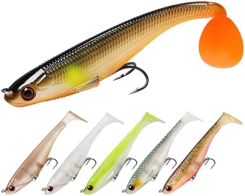 TRUSCEND Shadtale Easy Catch Soft Fishing Lures with BKK Hooks - Trembly Sinking and Vibrating Swim for More Bites, Pre-Rigged Swimbaits for Bass, Trout, Crappie, Walleye, Freshwater Saltwater Fishing by TRUSCEND