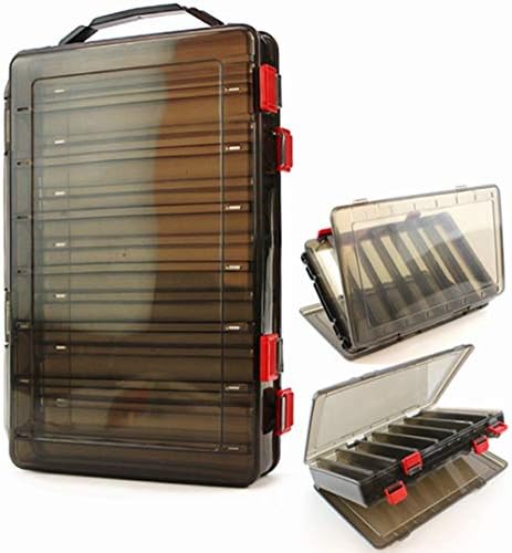 Double-Sided Fishing Lure Hook Tackle Box Visible Hard Plastic Clear Fishing Lure Bait Squid Jig Minnows Hooks Accessory Storage Case Container (Brown 14 Slots) by Milepetus