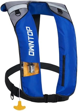 Owntop Automatic/Manual Inflatable Swim Jacket, Manual Convertible & Highly Visible, Storage Pocket with Zipper, 24g CO2 Cylinder Included, Low Profile for Kayak, Fishing, Paddle Sports by Owntop
