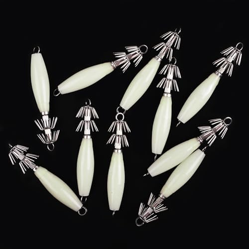 OROOTL Squid Jigs Saltwater Fishing Lures, 5/10pcs Glow Squid Jig Hooks Luminous Cuttlefish Sleeve Octopus Jig Baits Night Fishing Octopus Lures Set with Tackle Box - Image 6