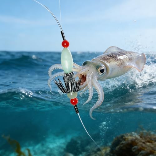 Therwen 6 Pcs Squid Catcher Daisy Chains Squid Jigs Lures Bait Glow Jig - Image 3