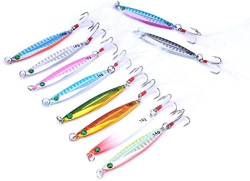 Aorace 10pcs Hard Metal Jigs Diving Sea Fishing Lures Minnow Popper Baits Tackle Crankbait Saltwater Freshwater Lures with Feather by Aorace