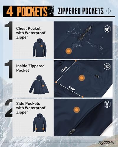 33,000ft Men's Packable Rain Jacket Waterproof Raincoat with Hood - Image 4