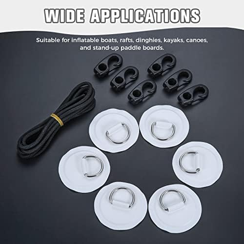 Yetaha 6 Pack Stainless Steel D Rings PVC Patch, 8.2ft Bungee Cord with Hooks Deck Rigging Kit for Inflatable Boat Kayak Dinghy SUP Deck Stand up Paddleboard Rafting Accessorie - Image 7