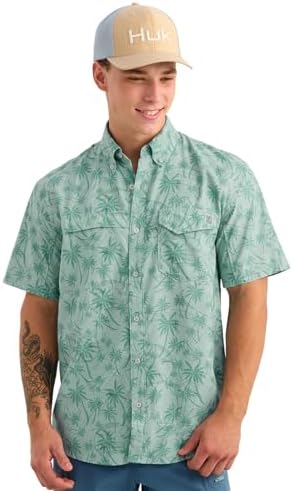 HUK Men's Tide Point Kc Scott Original Artwork Short Sleeve Shirt, Fishing Button Down by HUK