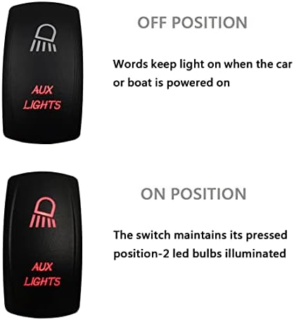 12V 24V Dual RED Led Aux Lights Rocker Switch with Jumper Wires 5 P ON-Off Light Toggle Switch for Car Boat Motorcycle Truck Trailer Caravan SUV Off Road Vehicle Dashboard Switch Replace - Image 5