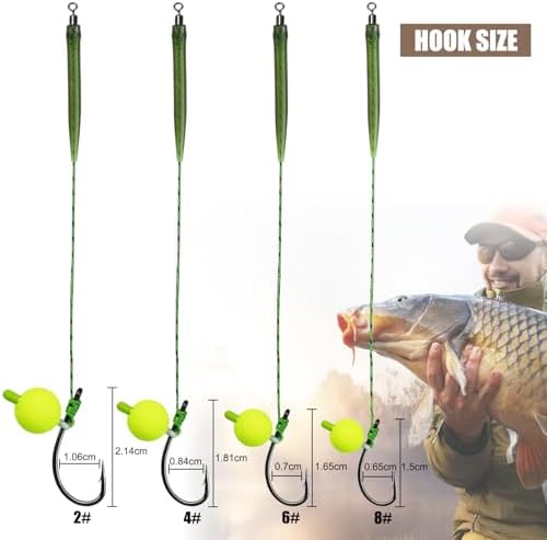 Carp Fishing Hair Rigs Carp Fishing Gear with Braided Thread Line, Carp Fishing Hooks Size 2/4/6/8, Swivel Snaps and Artificial Carp Boilie Eggs - Image 3