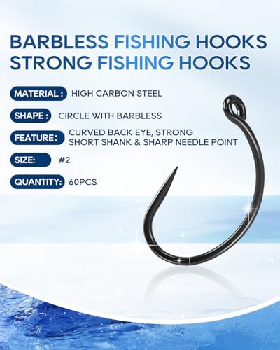 UCEC 190/220/260PCS Barbless Fishing Hooks, Carp Hooks Circle Curve Shank Fly Tying Fishing Hook Tackle Kit for Freshwater Saltwater Hair Rig Trout Size: 2# 4# 6# 8# 10# - Image 4