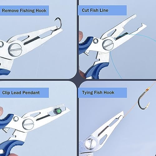 Fishing Pliers, Stainless Steel Fish Hook Remover 2PCS, Multi-Function Fishing Line Cutter Split Ring Opener, Fishing Braid Scissors Gear Accessories Fish Gripper with Lanyard Fly Fishing Tool - Image 2
