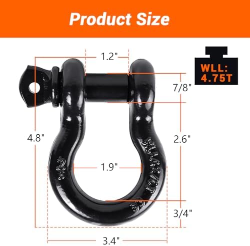 Ohuhu D Ring Shackles 3/4", Heavy Duty Steel Shackles 2 Pack - Image 6