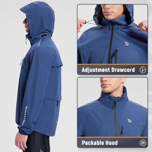 baleaf Men's Rain Jacket Waterproof Hood Lightweight Reflective Packable - Image 4