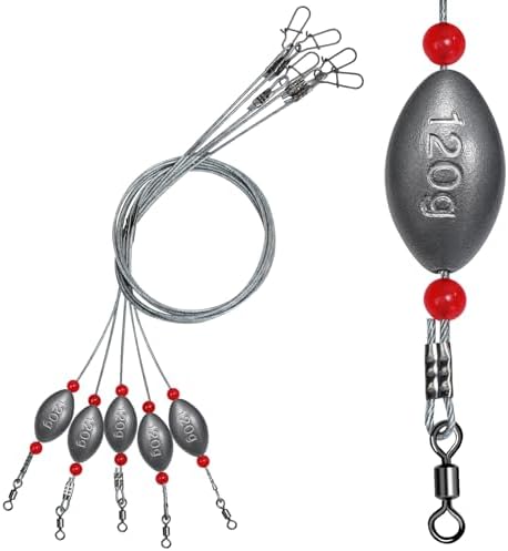 Fishing Egg Sinker with Soft Plastic Core Weight Rigs 5pcs Flounder Rig Saltwater,176.37lb Fishing Wire Leader with Egg Sinker Swivels Snap, Grouper Bottom Fishing Rigs by Fishing