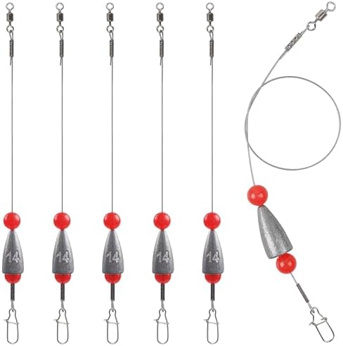 Carolina Rigs for Bass Fishing, Pre Rigged Carolina Catfish Rigs Kit Ready Tied Steel Fishing Leaders with Bullet Fishing Weights Beads for Saltwater Freshwater 3/8oz 1/2oz 3/4oz by SILANON