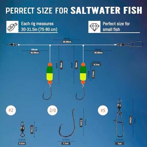 Pompano Rig Saltwater Surf Fishing Rigs – Double Drop Leader Rigs with Hooks, Floats, Beads & Snap – Easy Pre-Tied Terminal Tackle for Pompano, Whiting, Redfish - Image 4