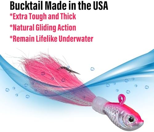 Dr.Fish 3 Pack Bucktail Jig Lure Hair Jig Saltwater Freshwater Lures Surf Fishing Bass Flounder Striper Bluefish Halibut Redfish - Image 3