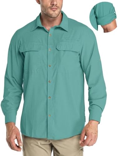 33,000ft Men's Long Sleeve Sun Protection Shirt UPF 50+ UV Quick Dry Cooling Fishing Shirts for Travel Safari Camping Hiking by 33000ft