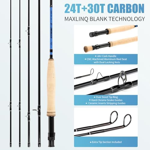 Maxcatch Extreme-X Fly Fishing Rod and Reel Combo, 3-8wt Complete Starter Fishing Outfit with Fly Box, Flies, Rod Clip Holder, Rod Case, Extra Tip Section - Image 2