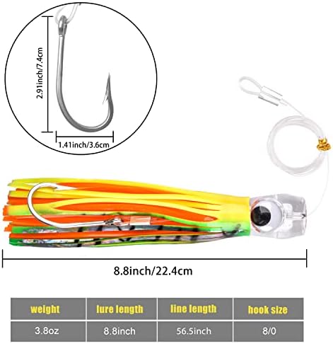 Trolling Lures Saltwater for Tuna Mahi Marlin Wahoo Dolphin Shark Offshore Trolling Baits with Squid Skirt Big Game Fishing Lures Deep Sea Squid Skirts Rig 6/9 inch - Image 4
