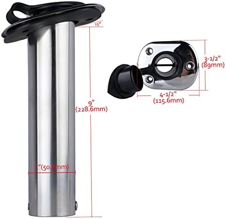 Hoffen 2Pcs Boat Stainless Steel Fishing Rod Holder Flush Mount 15/30/90 Degree with PVC Cap,Inner Tube and Gasket - Image 4