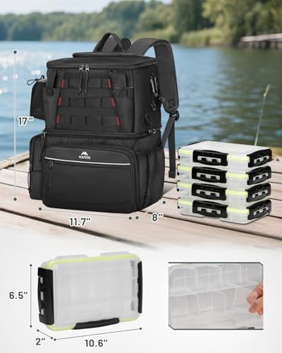 MATEIN Fishing Backpack with 4 Tackle Boxes, Fishing Bag with Rod Holder - Image 4