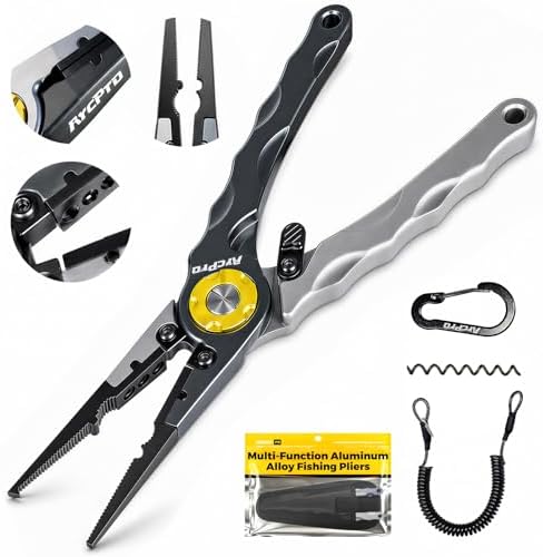 6061 Aluminum Fishing Pliers for Saltwater, Corrosion Resistant Split Ring Pliers with Sheath and Lanyard, Fish Hook Remover Tool and Line Cutter by ArcPro