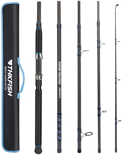 THKFISH 4 Piece/5 Piece Saltwater Travel Rod, Heavy Spinning Fishing Rod Portable Travel Surf Rod Carbon Fiber Saltwater Boat Fishing Rod 6’9”/7’9”/8’9” with Case Bag for Seawater Fish by THKFISH