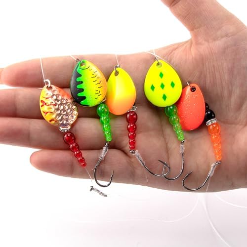Alwonder 5PCS Walleye Rigs Wedding Ring Fishing Lures, Colorado Blades Stacked Fishing Beads Octopus Hooks Pre-Rigged Bait Rig, Crawler Harness Walleye Kokanee Salmon Spinner Rigs Kit 46IN 30LB Mono - Image 7