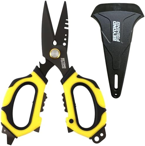 Beyond Fishing 6.5" Pro Fishing Shears Dual Serrated Blades, Fishing Braided Line Scissors with Titanium Coating, Non-Slip Grip & Multifunction Tool, Includes Hard Molded Locking Sheath by BeyondBraid
