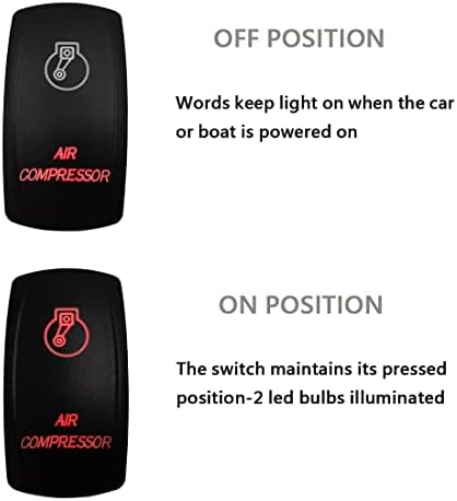 12V 24V Dual RED Led Air Compressor Rocker Switch with Wires 5 PIN ON-Off Laser Etched Compressor Switch for Car Truck Trailer Jeep Van Lorry UTV RZR Automotive Dash Replacement Switch - Image 5