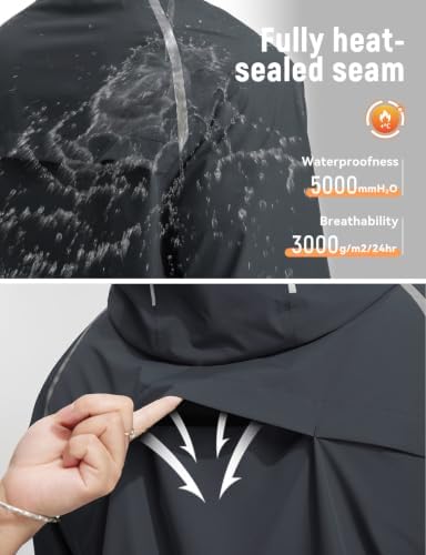 baleaf Men's Rain Jacket Waterproof Hood Lightweight Reflective Packable - Image 3