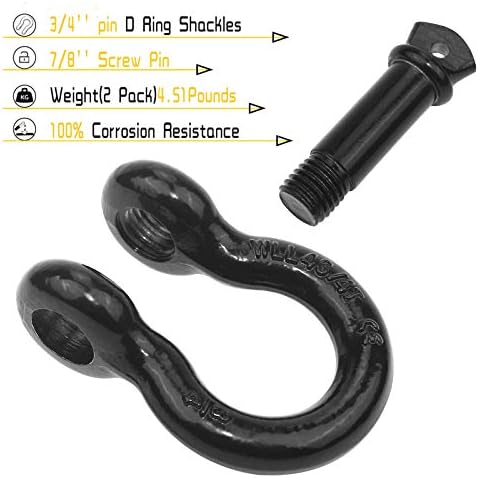 Shackles 3/4"(2 Pack) D-Ring Shackle Rugged 28.5 Ton (57,000 Lbs) Maximum Break Strength Heavy Duty Tow Shackles Perfect Shackle work with Tow Strap, Winch, Off-Road Jeep Truck Vehicle Recovery - Image 4