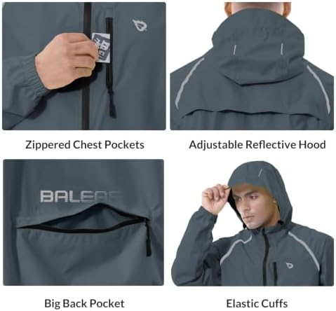 baleaf Men's Rain Jacket Waterproof Hood Lightweight Reflective Packable - Image 4
