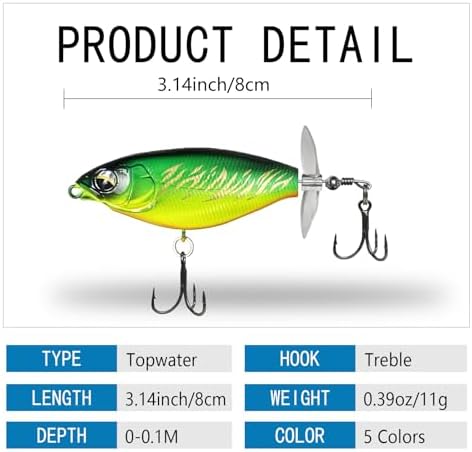 Whopper Fishing Lure for Bass Popper Top Water Fishing Lures with Floating Rotating Tail Barb Treble Hooks in Saltwater Freshwater Plopping Lures Kit - Image 2