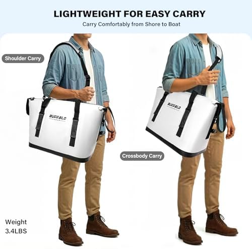 Buffalo Gear Fish Cooler Bag – 37Qt Seamless Insulation Fish Kill Bag, Keeps Ice Cold Up to 36 Hours, Foldable & Waterproof with Rod Attachment Straps & Gear Loops, White - Image 5