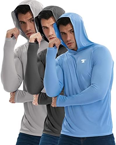 3 Pack Men's UPF 50+ Sun Protection Shirts Fishing Hoodie Long Sleeve by TELALEO