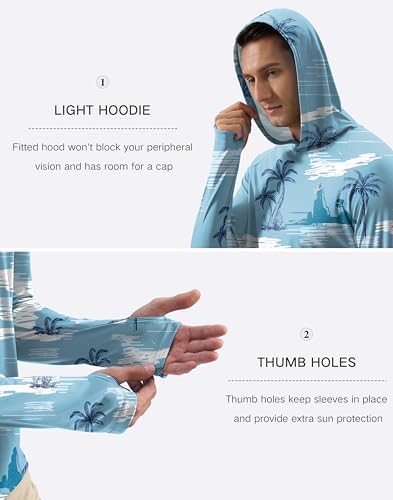 Pudolla Men's Sun Protection Hoodie Shirts UPF 50+ Fishing Hiking Shirt - Image 6