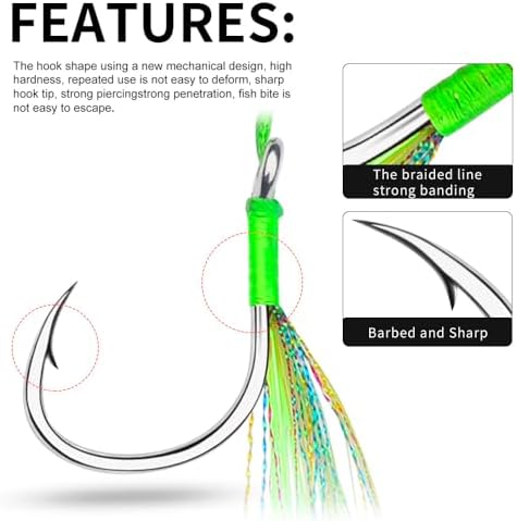 Double Fishing Assist Jig Hooks 6Pcs Saltwater Dancing Stinger Jigging Hooks Double Assist Replacement Fishing Hooks for Slow Pitch Jigs Vertical Jigging Lures - Image 4