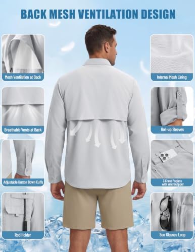 WULFUL Men's Sun Protection Fishing Shirts UPF 50+ Lightweight Quick Dry Cooling Long Sleeve Shirts for Work Hiking Safari - Image 5
