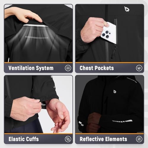 baleaf Men's Rain Jacket Waterproof Hood Lightweight Reflective Packable - Image 5