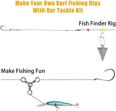 Saltwater Fishing Tackle Kit, 136pcs Surf Fishing Gear Fish Finder Rigs Saltwater Fishing Lures Crankbait Spoon Pyramid Sinker Fishing Hooks Leaders Swivels Ocean Fishing Tackle Accessories - Image 5